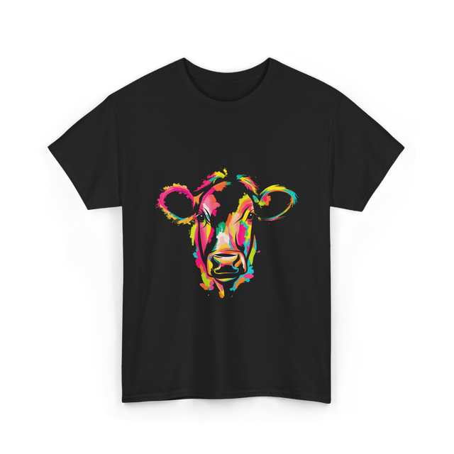 Colorful Cow Art Cow T-Shirt - Black