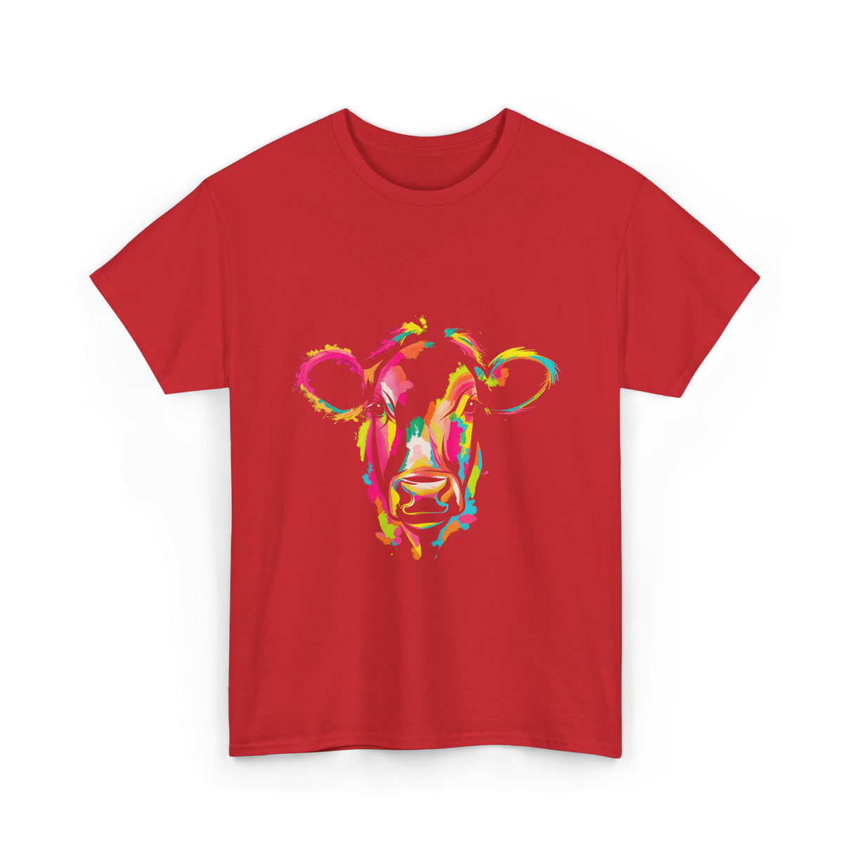 Colorful Cow Art Cow T-Shirt - Red