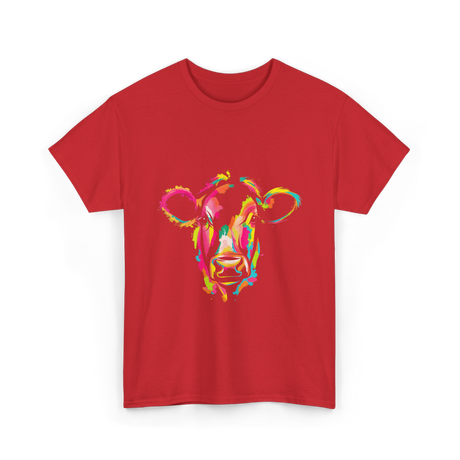 Colorful Cow Art Cow T-Shirt - Red