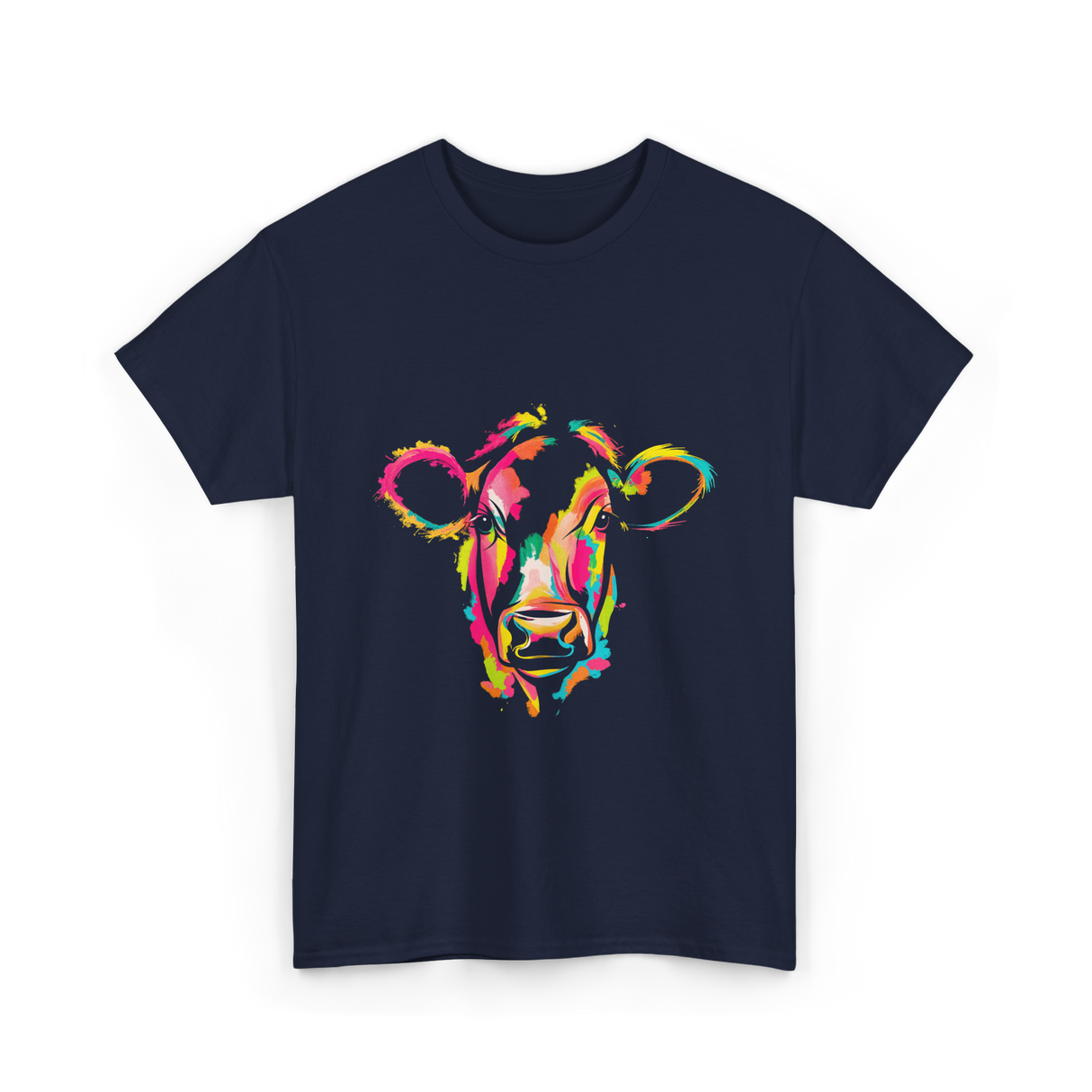 Colorful Cow Art Cow T-Shirt - Navy