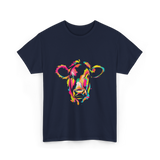 Colorful Cow Art Cow T-Shirt - Navy