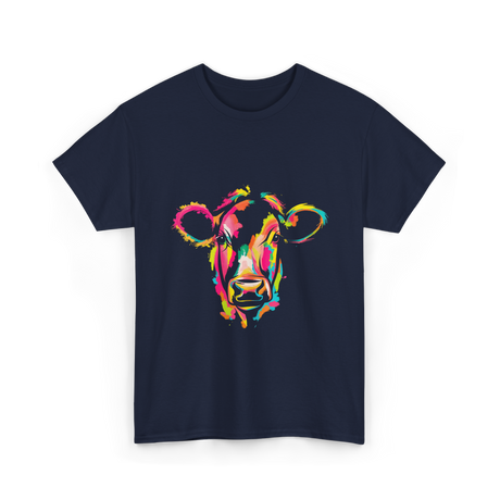 Colorful Cow Art Cow T-Shirt - Navy