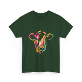 Colorful Cow Art Cow T-Shirt - Forest Green