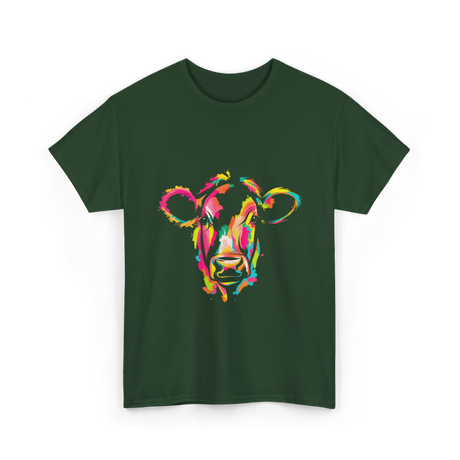 Colorful Cow Art Cow T-Shirt - Forest Green