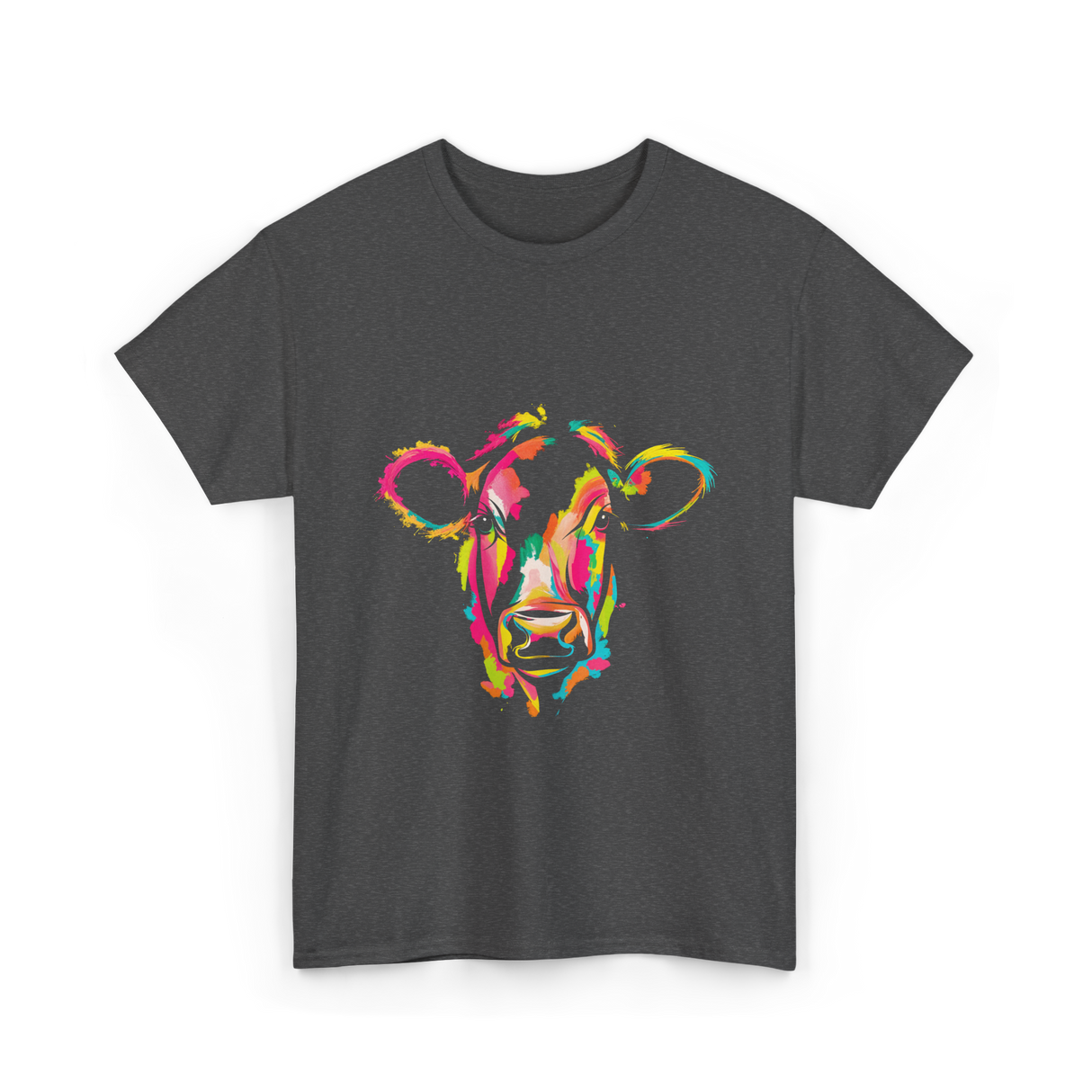 Colorful Cow Art Cow T-Shirt - Dark Heather