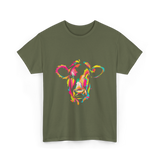 Colorful Cow Art Cow T-Shirt - Military Green