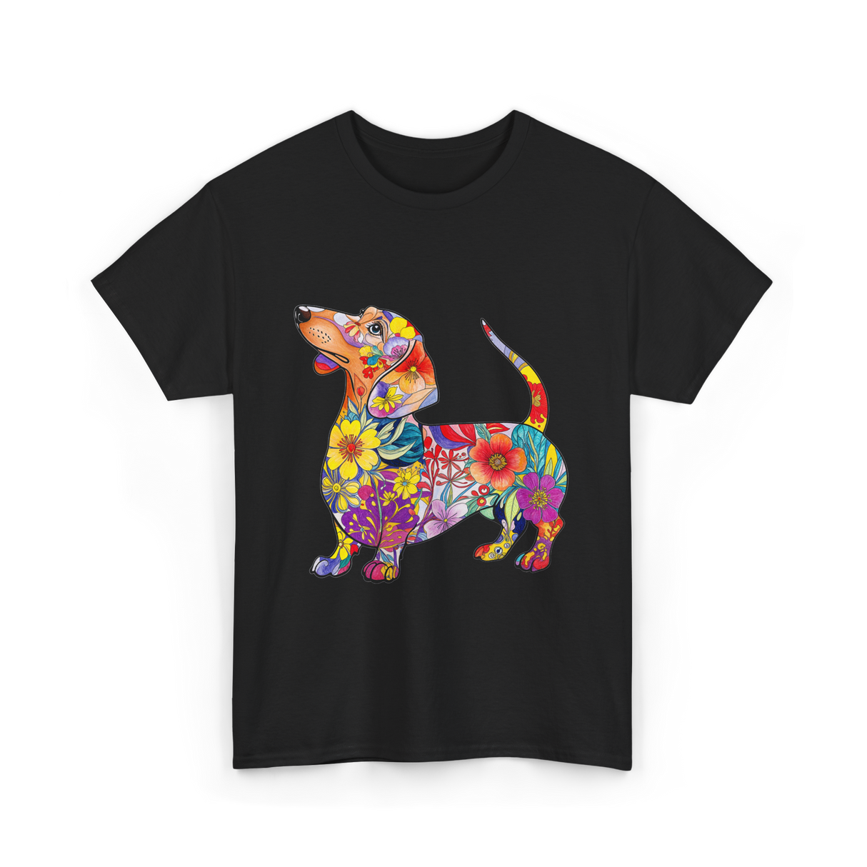 Colorful Dachshund Dog Art T-Shirt - Black