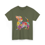 Colorful Dachshund Dog Art T-Shirt - Military Green