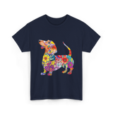 Colorful Dachshund Dog Art T-Shirt - Navy