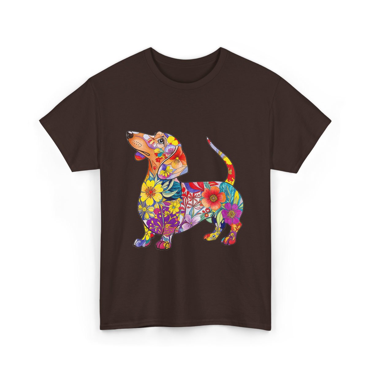 Colorful Dachshund Dog Art T-Shirt - Dark Chocolate