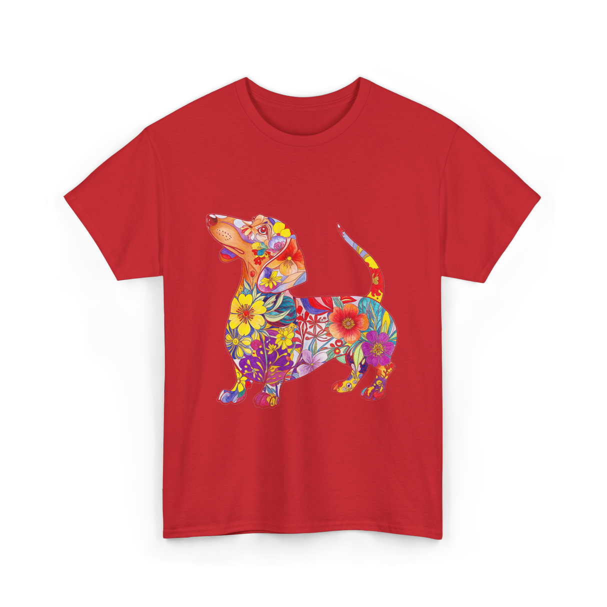 Colorful Dachshund Dog Art T-Shirt - Red