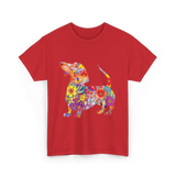 Colorful Dachshund Dog Art T-Shirt - Red