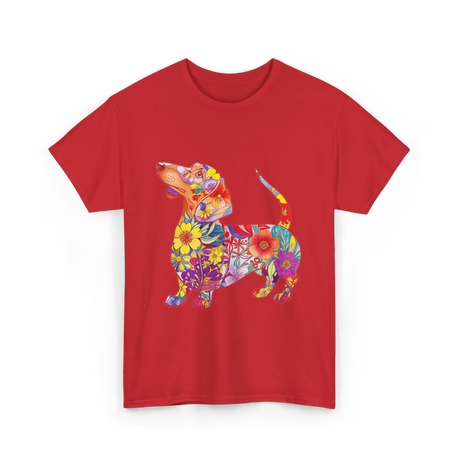 Colorful Dachshund Dog Art T-Shirt - Red