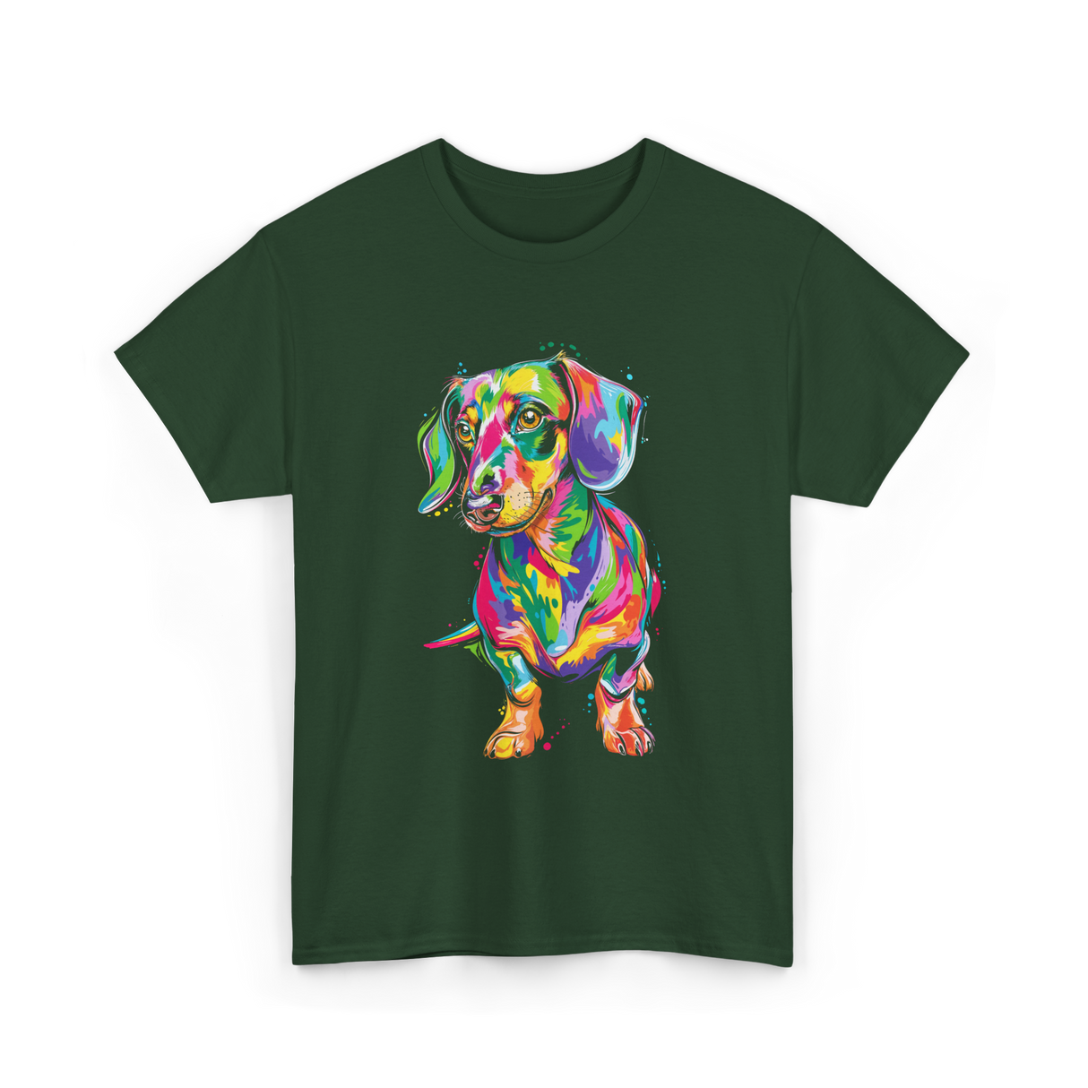 Colorful Dachshund Dog Lover T-Shirt - Forest Green