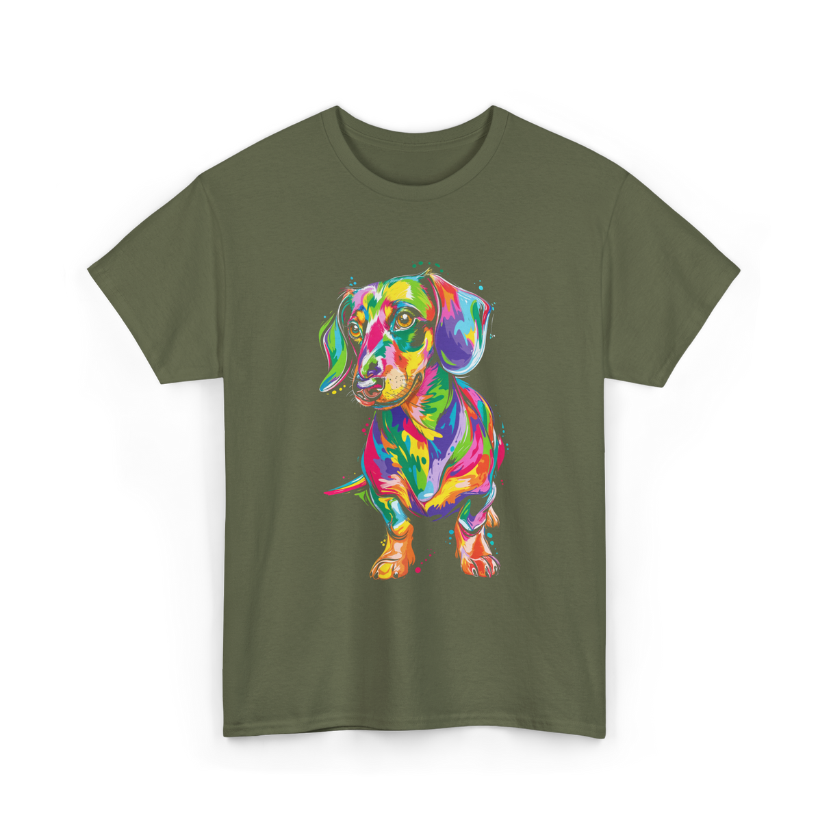 Colorful Dachshund Dog Lover T-Shirt - Military Green