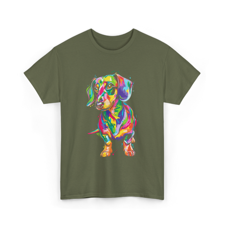 Colorful Dachshund Dog Lover T-Shirt - Military Green