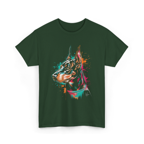 Colorful Doberman Pinscher Dog Owners T-Shirt - Forest Green