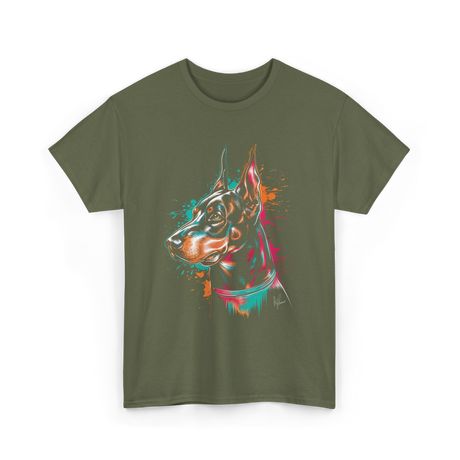 Colorful Doberman Pinscher Dog Owners T-Shirt - Military Green