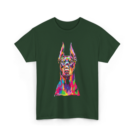 Colorful Doberman Pop Art Dog T-Shirt - Forest Green