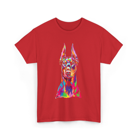 Colorful Doberman Pop Art Dog T-Shirt - Red