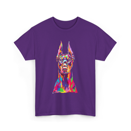 Colorful Doberman Pop Art Dog T-Shirt - Purple