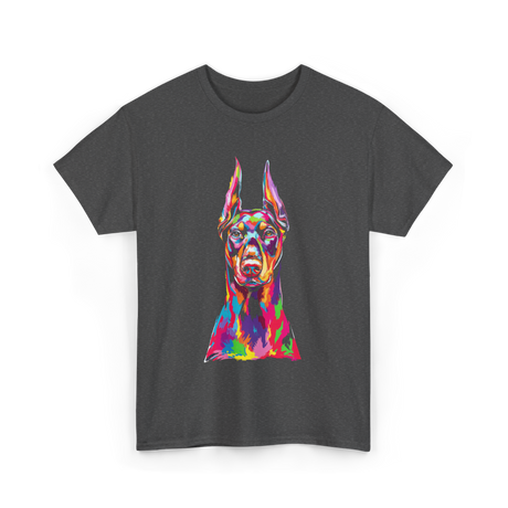 Colorful Doberman Pop Art Dog T-Shirt - Dark Heather