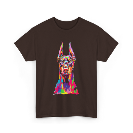 Colorful Doberman Pop Art Dog T-Shirt - Dark Chocolate