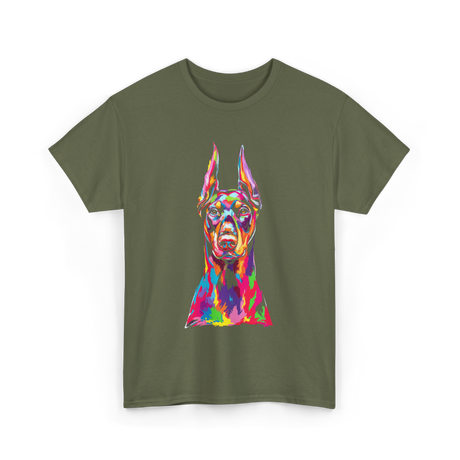 Colorful Doberman Pop Art Dog T-Shirt - Military Green