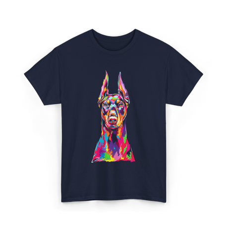 Colorful Doberman Pop Art Dog T-Shirt - Navy