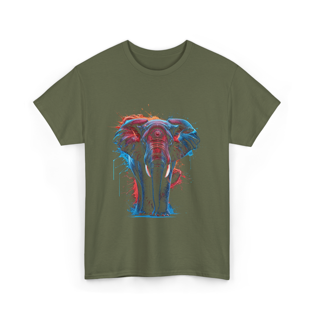 Colorful Elephant Art Elephant T-Shirt - Military Green