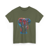 Colorful Elephant Art Elephant T-Shirt - Military Green