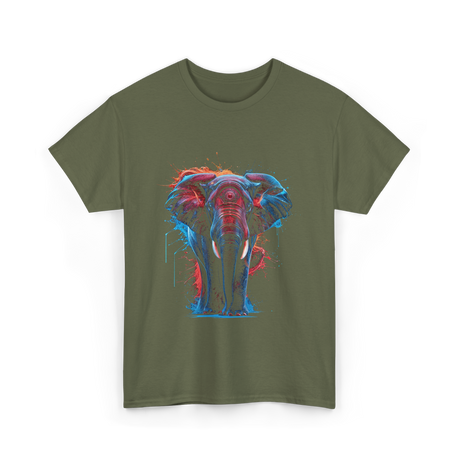 Colorful Elephant Art Elephant T-Shirt - Military Green