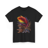 Colorful Feathers Tribal Art T-Shirt - Black