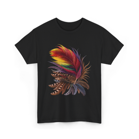 Colorful Feathers Tribal Art T-Shirt - Black