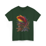 Colorful Feathers Tribal Art T-Shirt - Forest Green