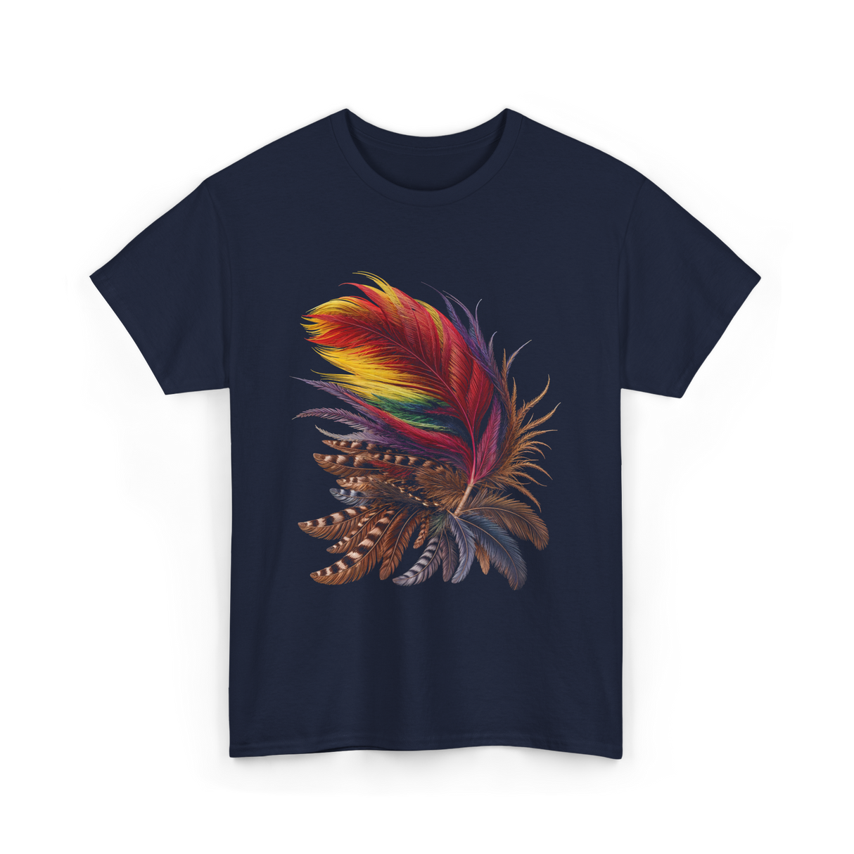 Colorful Feathers Tribal Art T-Shirt - Navy