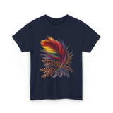 Colorful Feathers Tribal Art T-Shirt - Navy