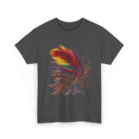 Colorful Feathers Tribal Art T-Shirt - Dark Heather