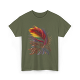 Colorful Feathers Tribal Art T-Shirt - Military Green