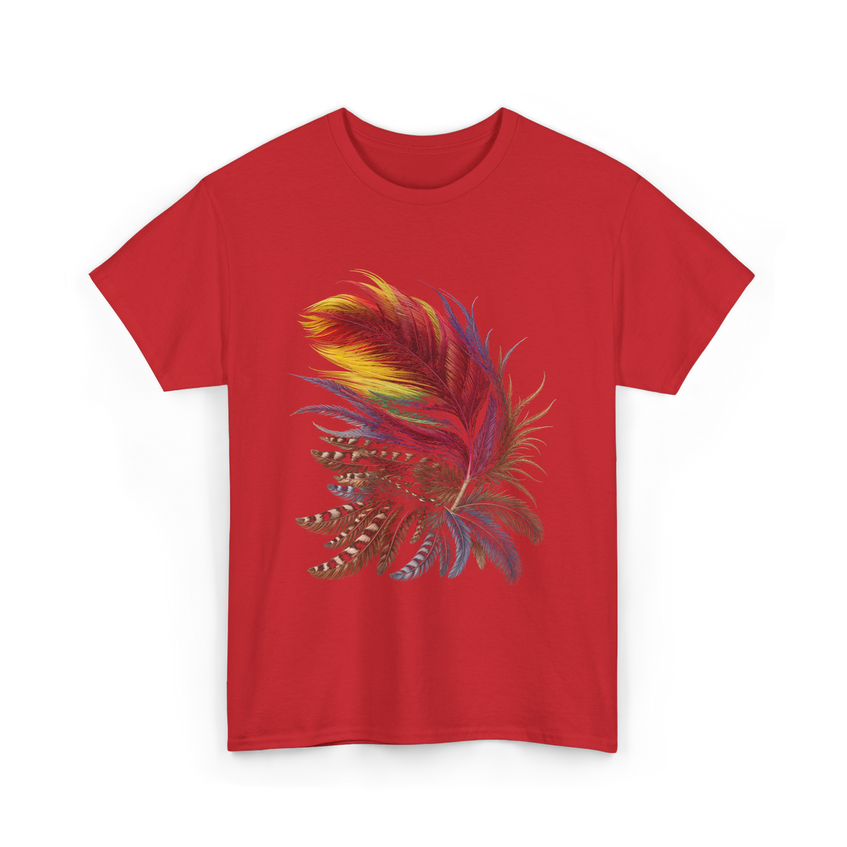 Colorful Feathers Tribal Art T-Shirt - Red