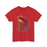 Colorful Feathers Tribal Art T-Shirt - Red