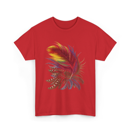 Colorful Feathers Tribal Art T-Shirt - Red