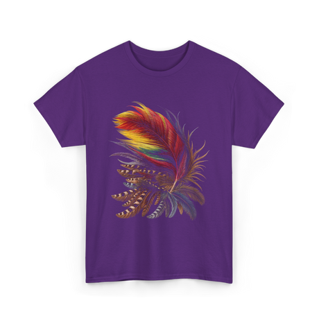 Colorful Feathers Tribal Art T-Shirt - Purple