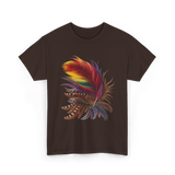 Colorful Feathers Tribal Art T-Shirt - Dark Chocolate