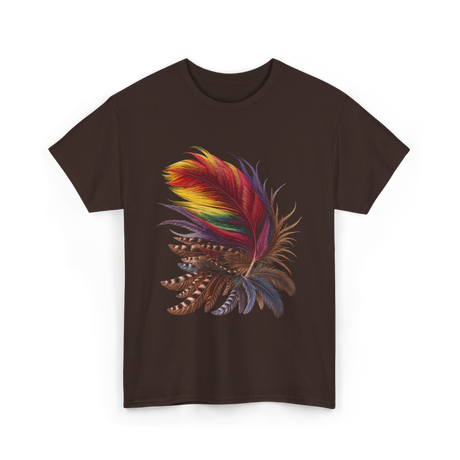 Colorful Feathers Tribal Art T-Shirt - Dark Chocolate