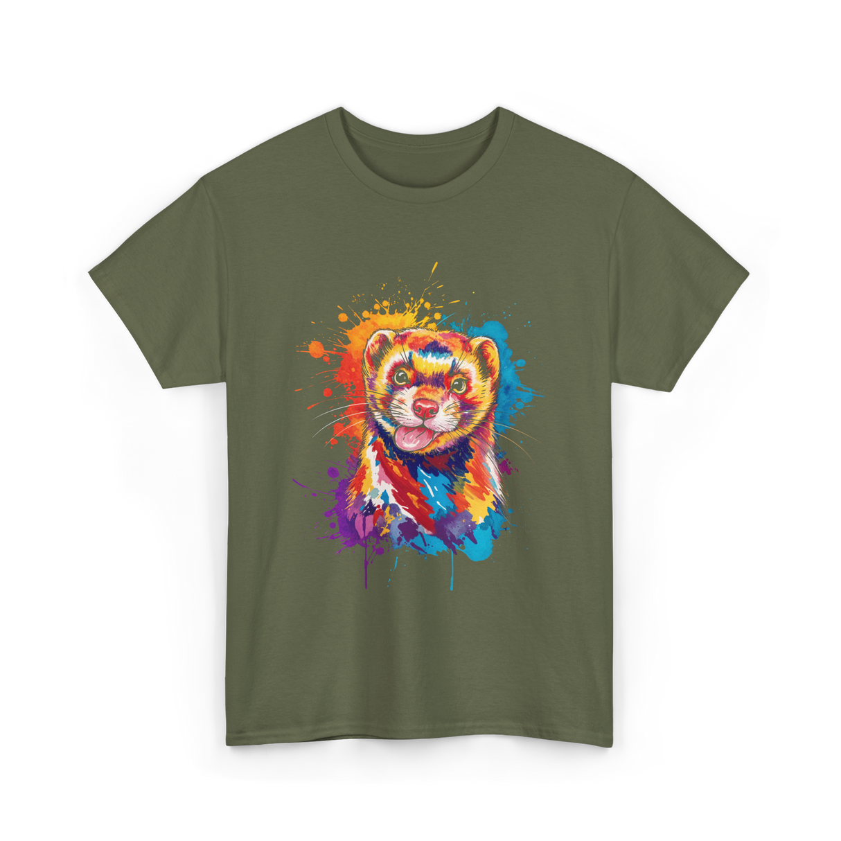 Colorful Ferret Ferret Art T-Shirt - Military Green