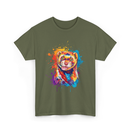 Colorful Ferret Ferret Art T-Shirt - Military Green