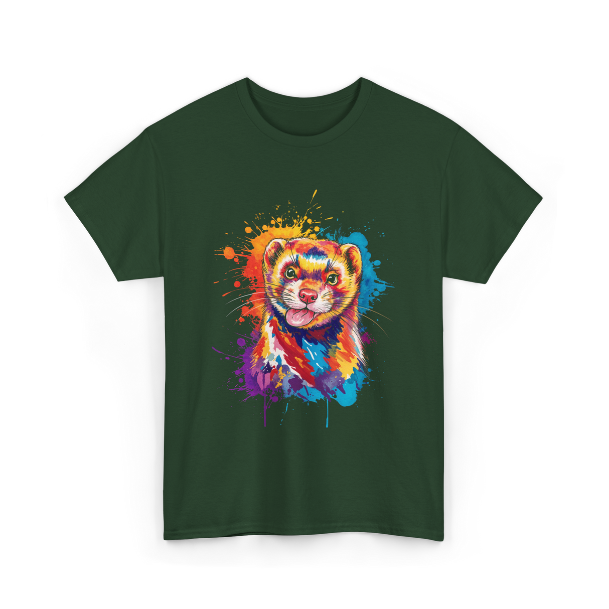 Colorful Ferret Ferret Art T-Shirt - Forest Green