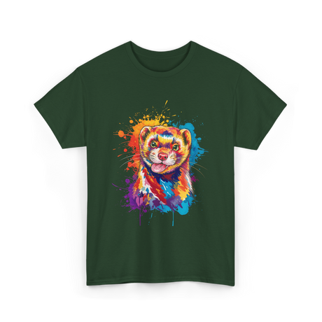 Colorful Ferret Ferret Art T-Shirt - Forest Green