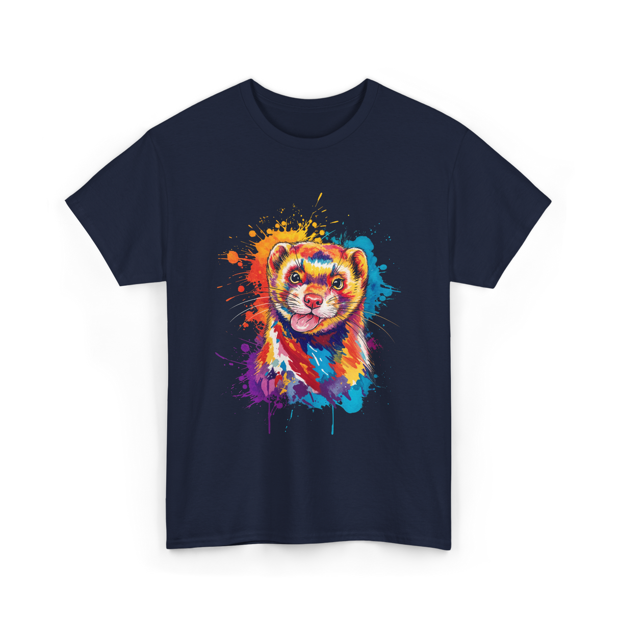 Colorful Ferret Ferret Art T-Shirt - Navy